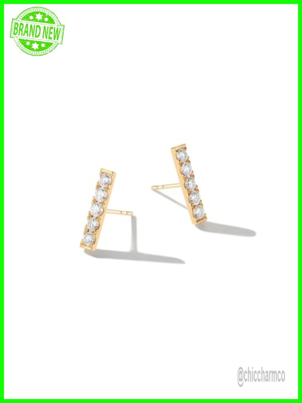 0.5 Ct Lab-Grown Diamond Bar Stud Earrings 14K Solid Gold Fine Jewelry